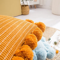 HKM-753363 Soft Polyester Striped Ball Pillow Cover 45x45cm in Light Pink, Blue, Beige, Green, Turmeric