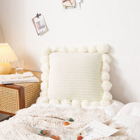 HKM-753363 Soft Polyester Striped Ball Pillow Cover 45x45cm in Light Pink, Blue, Beige, Green, Turmeric