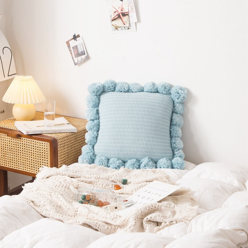 HKM-753363 Soft Polyester Striped Ball Pillow Cover 45x45cm in Light Pink, Blue, Beige, Green, Turmeric