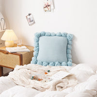 HKM-753363 Soft Polyester Striped Ball Pillow Cover 45x45cm in Light Pink, Blue, Beige, Green, Turmeric