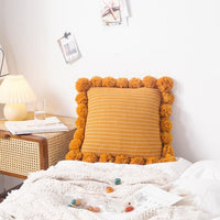 HKM-753363 Soft Polyester Striped Ball Pillow Cover 45x45cm in Light Pink, Blue, Beige, Green, Turmeric