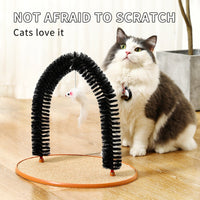 HKM-753491 Multi-Functional Cat Grooming and Scratch Post with Plush Mouse Toy