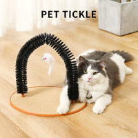HKM-753491 Multi-Functional Cat Grooming and Scratch Post with Plush Mouse Toy