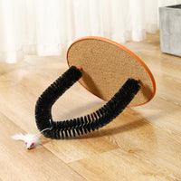 HKM-753491 Multi-Functional Cat Grooming and Scratch Post with Plush Mouse Toy