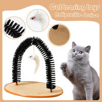 HKM-753491 Multi-Functional Cat Grooming and Scratch Post with Plush Mouse Toy