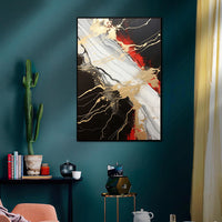 HKM-753555 Abstract Handmade Oil Painting in Gold, Black, and Red – Vertical Canvas Wall Art for Contemporary Home Decor