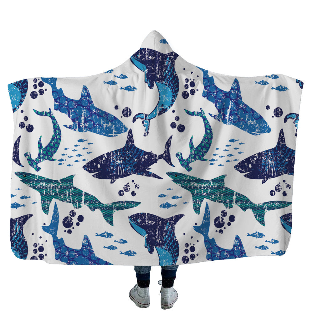 HKM-753619 Cozy Shark, Tortoise, and Crab Hooded Blanket for Kids