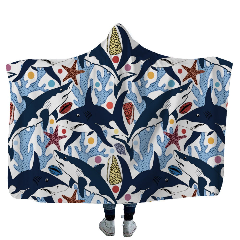 HKM-753619 Cozy Shark, Tortoise, and Crab Hooded Blanket for Kids