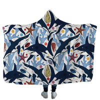 HKM-753619 Cozy Shark, Tortoise, and Crab Hooded Blanket for Kids