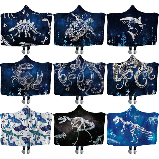 HKM-753619 Cozy Shark, Tortoise, and Crab Hooded Blanket for Kids