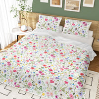 HKM-753619 Lightweight Red Floral 3-Piece Microfiber Quilt Set for All Seasons in Twin, Full, Queen, King Sizes