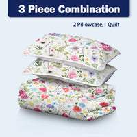 HKM-753619 Lightweight Red Floral 3-Piece Microfiber Quilt Set for All Seasons in Twin, Full, Queen, King Sizes