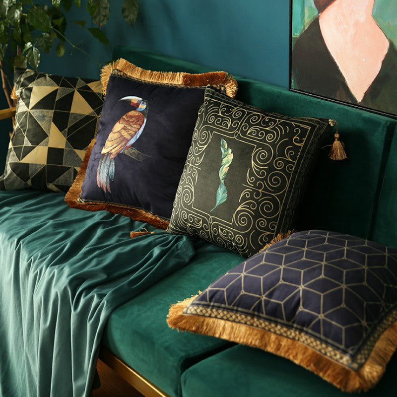 HKM-753683 Rainforest Geometric Print Velvet Pillowcase - Soft Velvet Fabric Cover