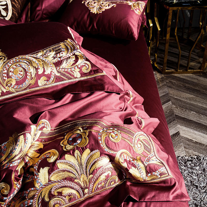 HKM-754387 Embroidered Cotton Quilt Cover Set with Floral Design for 1.8m Bed