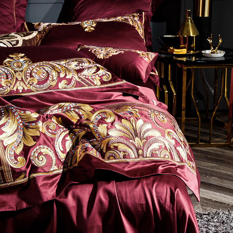HKM-754387 Embroidered Cotton Quilt Cover Set with Floral Design for 1.8m Bed