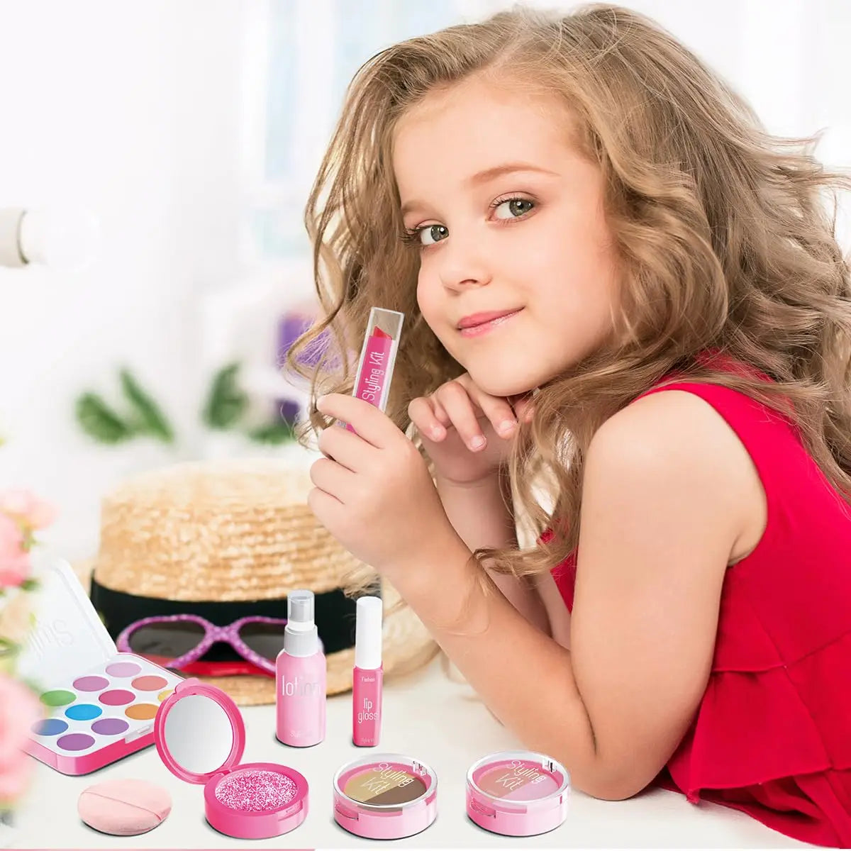 Kids' Pink Pretend Play Makeup Kit - Beauty Fashion Cosmetic Set for Ages 2-9