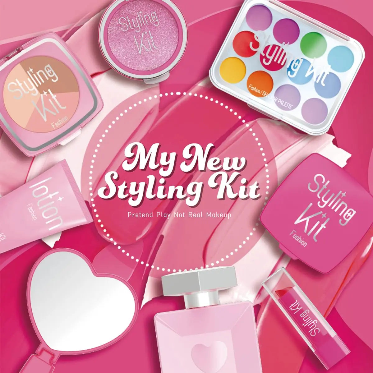 Kids' Pink Pretend Play Makeup Kit - Beauty Fashion Cosmetic Set for Ages 2-9