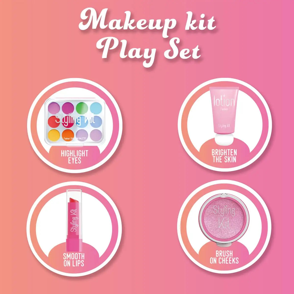Kids' Pink Pretend Play Makeup Kit - Beauty Fashion Cosmetic Set for Ages 2-9