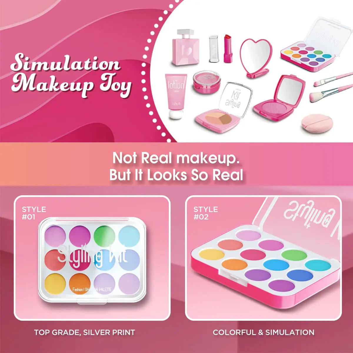Kids' Pink Pretend Play Makeup Kit - Beauty Fashion Cosmetic Set for Ages 2-9
