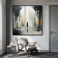 HKM-754707 Handmade Black and White Abstract Oil Painting on Canvas for Home and Office Decoration