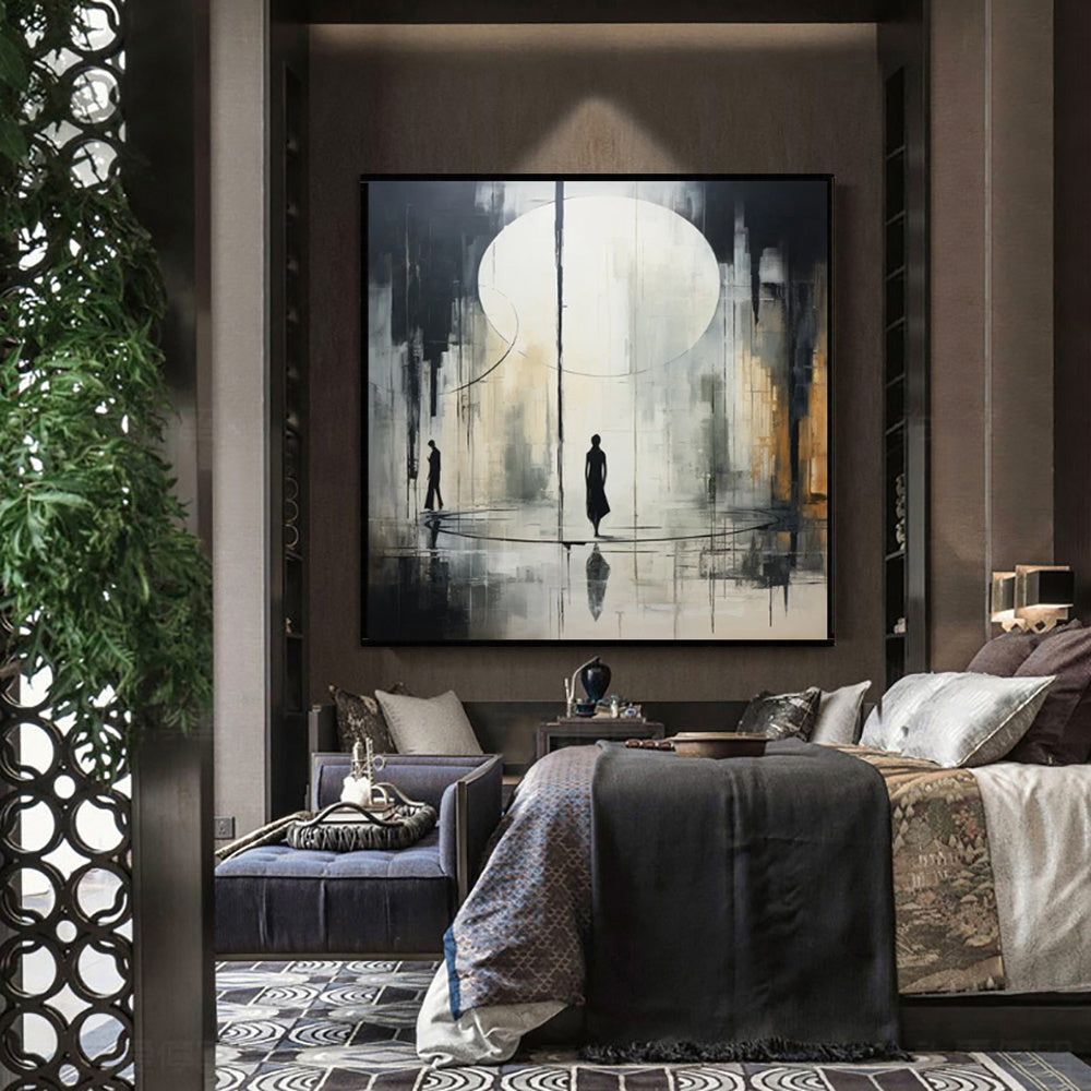 HKM-754707 Handmade Black and White Abstract Oil Painting on Canvas for Home and Office Decoration