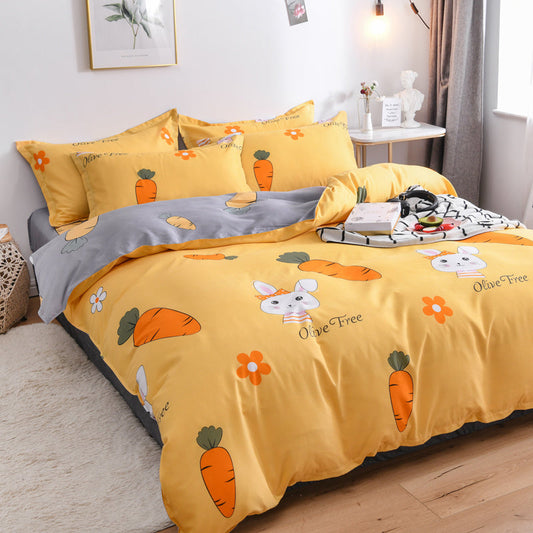 HKM-754771 Aloe Cotton Nordic Style Bed Sheet and Duvet Cover Set - Four-Piece Bedding Ensemble for Single or Double Beds