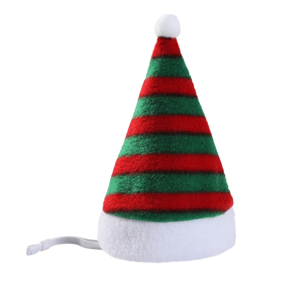 HKM-754771 Multicolor Pet Christmas Hat with Stripes and Plaid Patterns