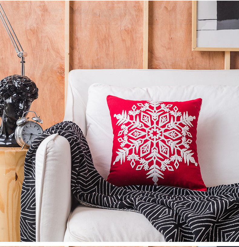 HKM-754835 Christmas-Themed Cotton Pillowcase Cushion Cover, 45x45cm, Northern European Style Decor with Snowflakes, Santa, and Bells