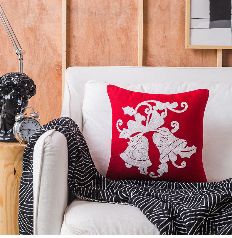 HKM-754835 Christmas-Themed Cotton Pillowcase Cushion Cover, 45x45cm, Northern European Style Decor with Snowflakes, Santa, and Bells