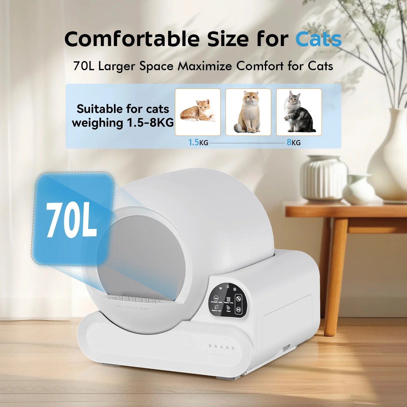 KTX-754899 Automatic Self-Cleaning Smart Cat Litter Box with 70L Capacity and 2.4G WiFi Connectivity