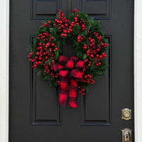 HKM-754899 Red Berry Decor Hanging Garland for Festivals and Home Decoration - 40cm Traditional Wreath