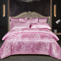 HKM-755091 European Light Luxury Satin Jacquard Wedding Bedding Set - Four-Piece Floral Design