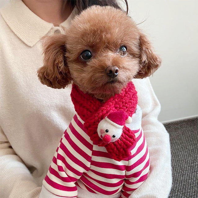HKM-755219 Christmas Red Stripe Dog Clothes Set with Scarf