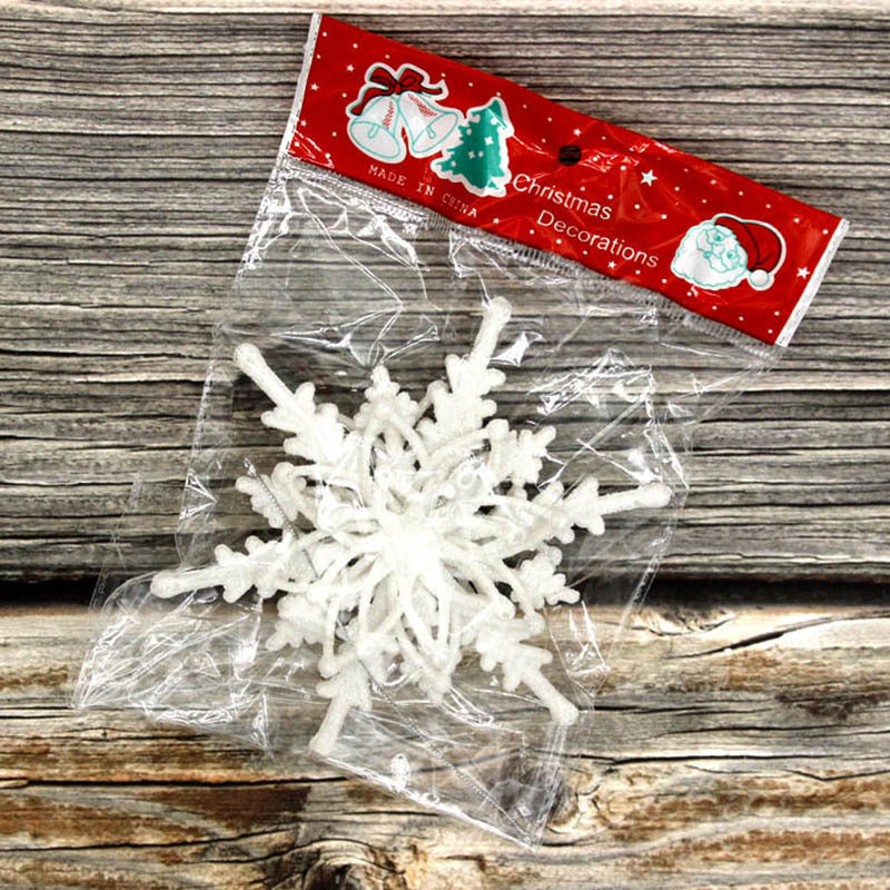 HKM-755219 White Snowflake Christmas Tree Pendant - 12cm Plastic Decoration for Holiday Festivities