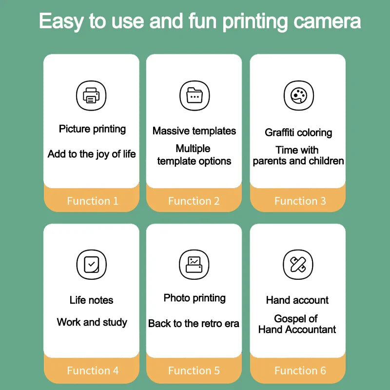 HKM-755347 Kids Instant Thermal Photo Print Digital Camera with Recording Function for Ages 6+