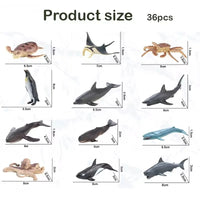 HKM-755411 Assorted Mini Plastic Ocean Animals Figures - 36Pcs Sea Creatures Toy Set for Ages 4 and Up