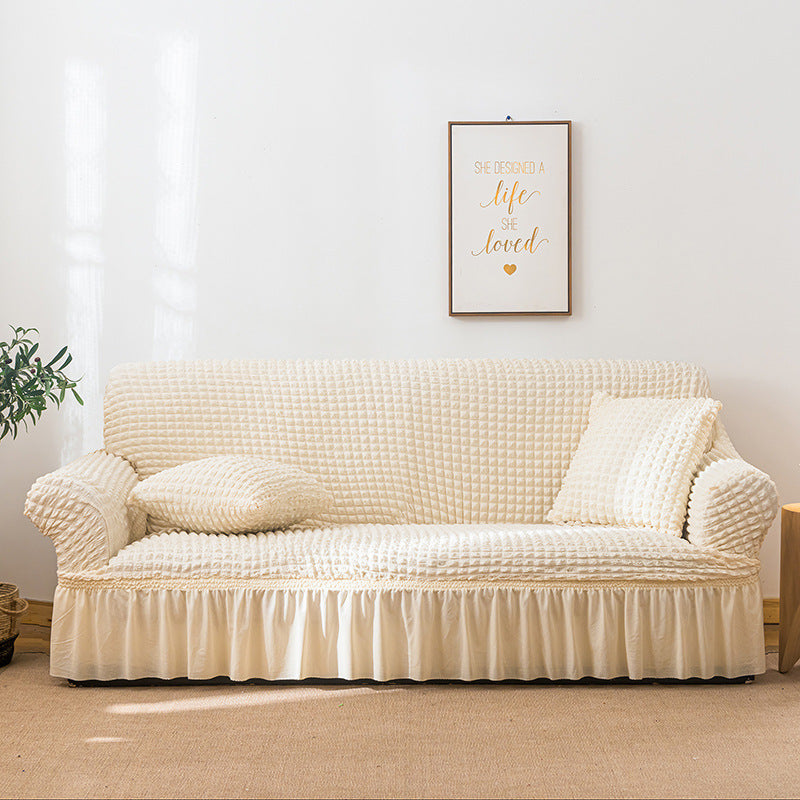 HKM-755667 Universal Seersucker Sofa Cover for Two to Four-Seater Sofas, Polyester Fabric, Plain Design