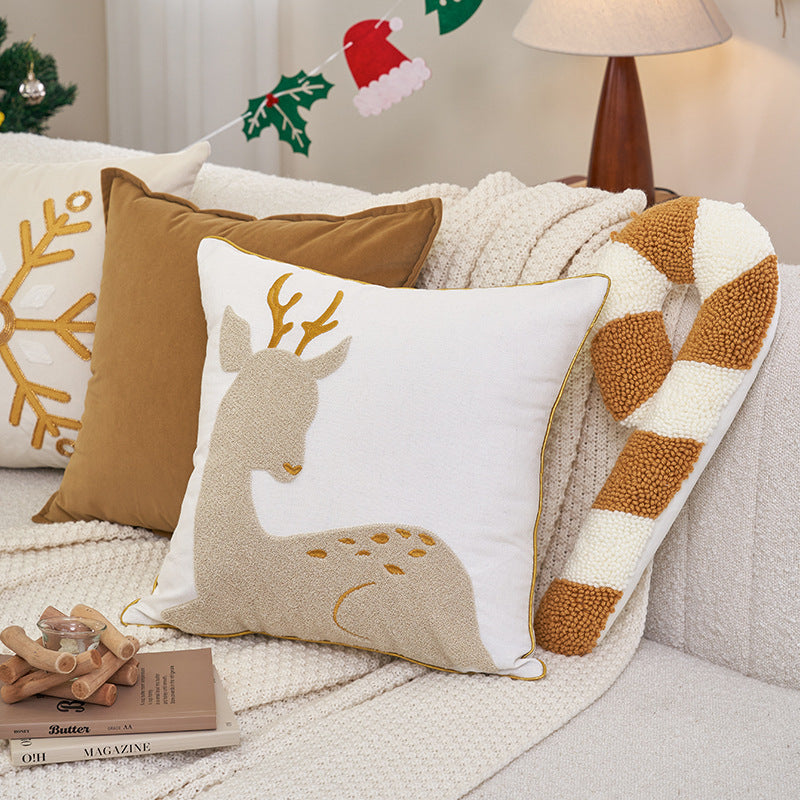 HKM-755731 Christmas House Embroidered Pillow - 45x40cm Polyester Cushion with PP Cotton Filling
