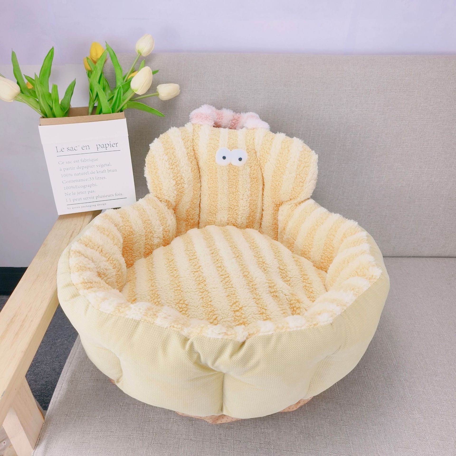 HKM-756051 Personalized Big Eyes Round Pet Nest Sofa in Pink, Blue, and Yellow, Available in 48cm and 60cm Sizes