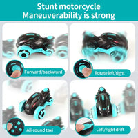 HKM-756179 360-Degree Rotation Stunt Motorcycle RC Car with Music and Lights for Kids