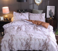 HKM-756243 Marble Pattern 4-Piece Bedding Set with Duvet Cover and Pillowcases in Polyester Fiber