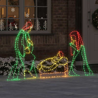 HKM-756883 Illuminated Multicolored Nativity Scene, 112 x 72 cm, Durable PVC with LED Lights