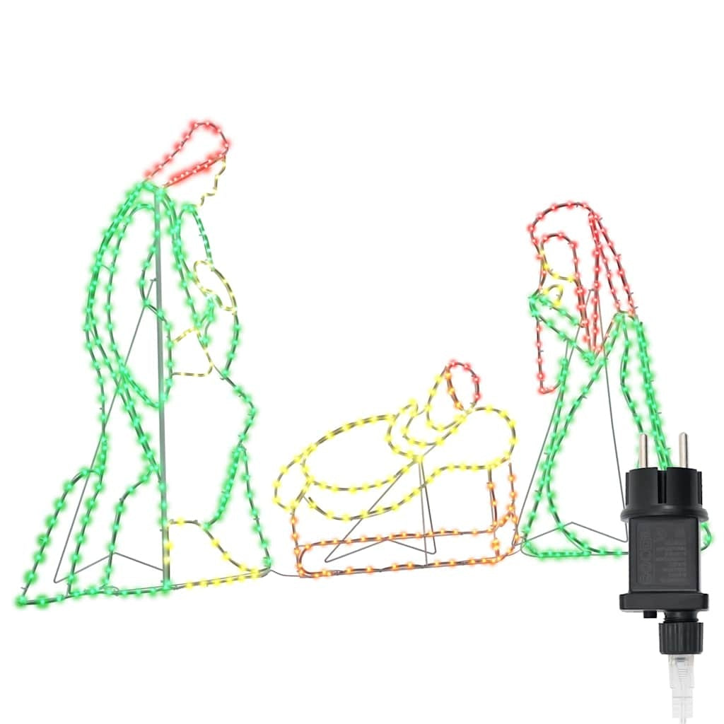 HKM-756883 Illuminated Multicolored Nativity Scene, 112 x 72 cm, Durable PVC with LED Lights