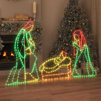 HKM-756883 Illuminated Multicolored Nativity Scene, 112 x 72 cm, Durable PVC with LED Lights