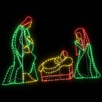 HKM-756883 Illuminated Multicolored Nativity Scene, 112 x 72 cm, Durable PVC with LED Lights