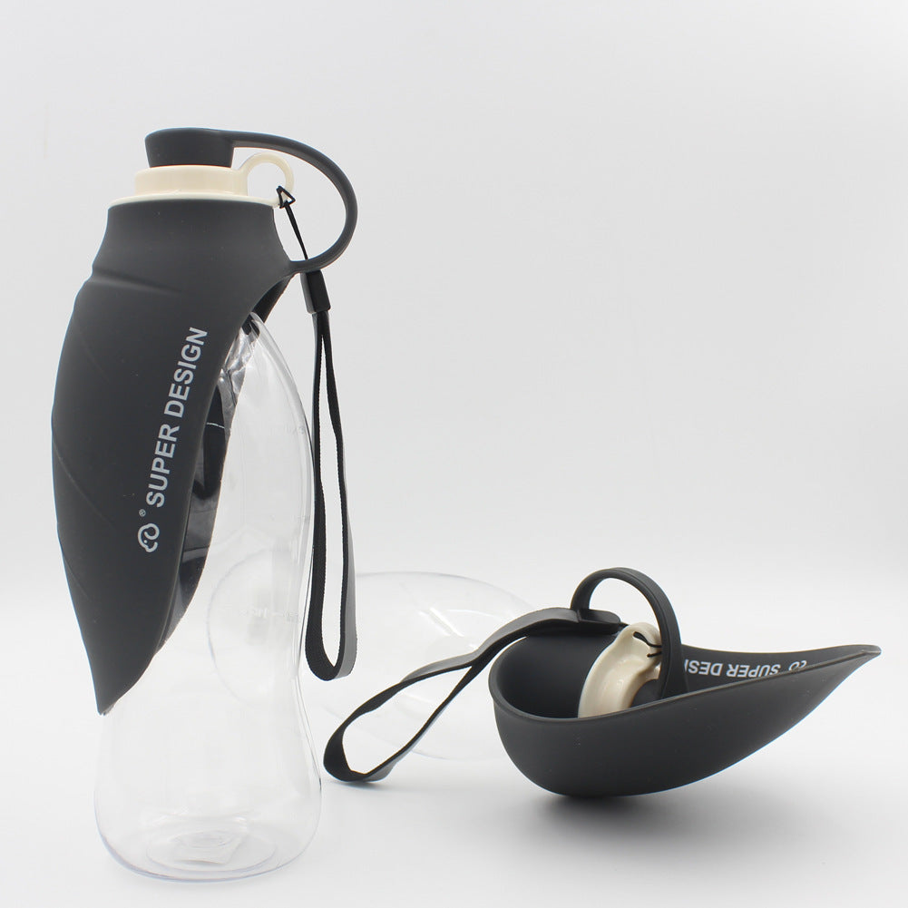 HKM-756947 Portable Leak-Proof Pet Water Dispenser Feeder with Cup and Bowl, 580ml Capacity