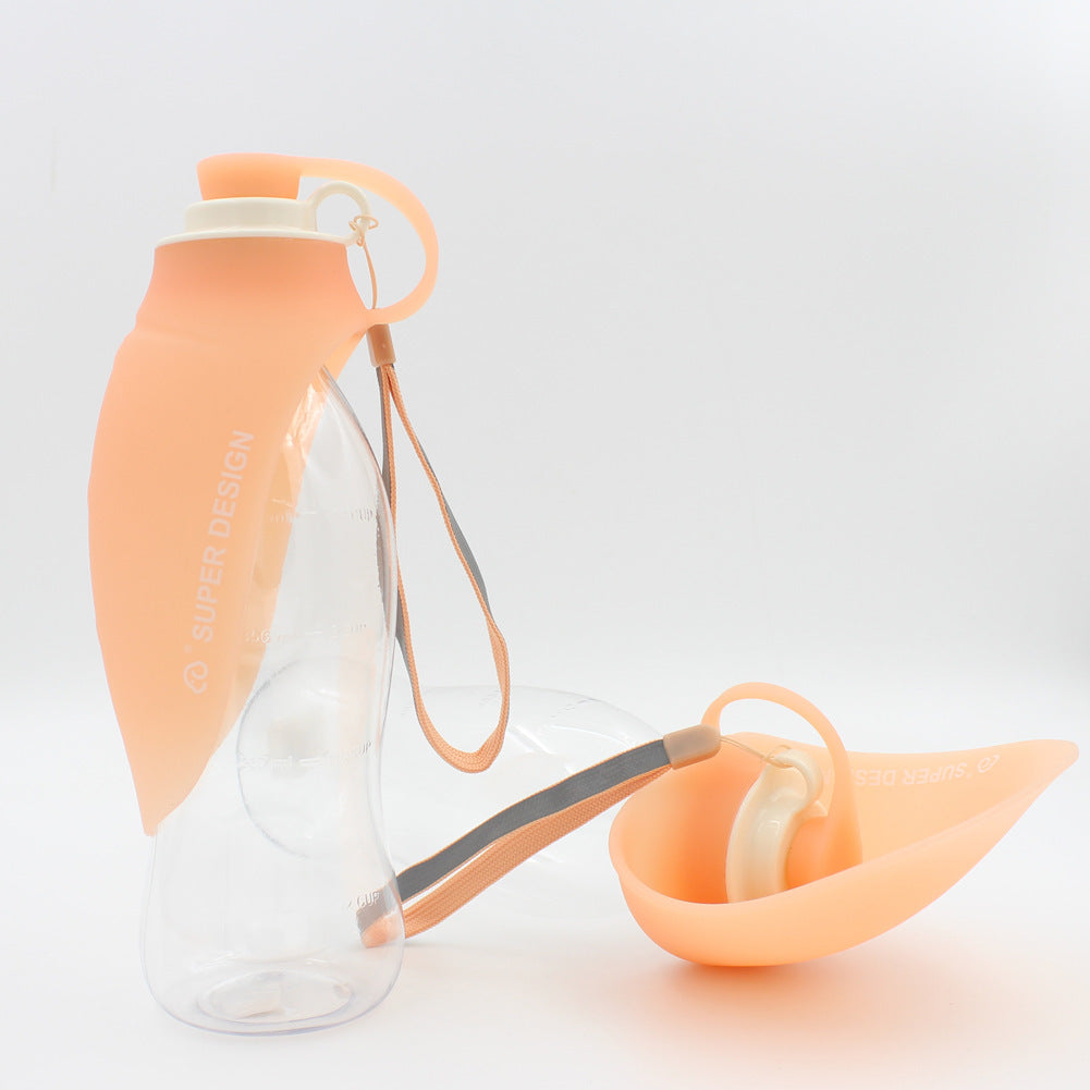 HKM-756947 Portable Leak-Proof Pet Water Dispenser Feeder with Cup and Bowl, 580ml Capacity
