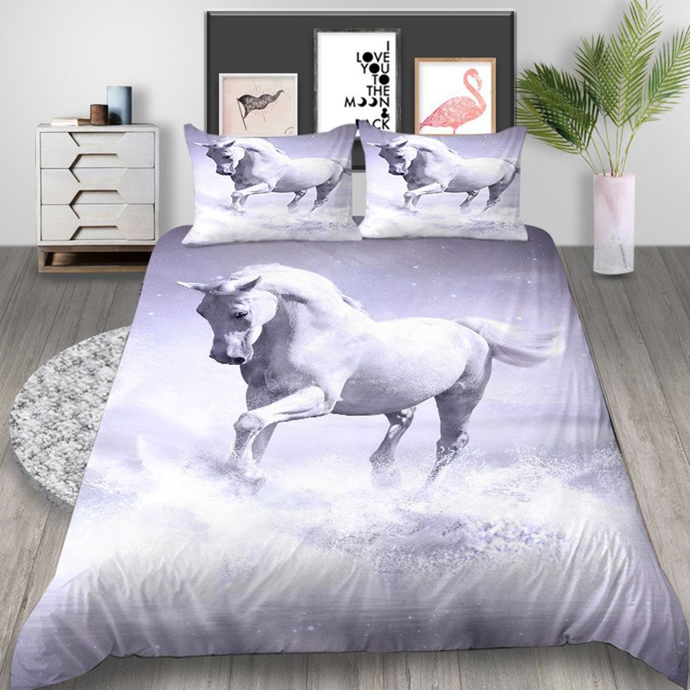 HKM-757075 Personalized 3D Digital Printed Horse Bedding - Polyester Fiber Quilt Cover Set