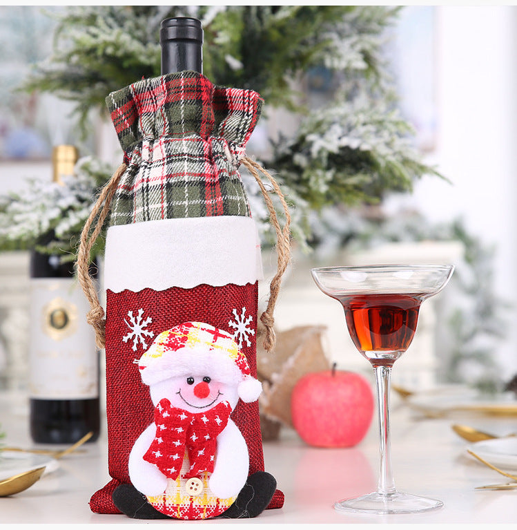 HKM-757203 Flannelette Wine Bottle Cover Set with Brim Cap for Christmas Celebrations