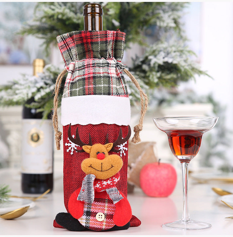 HKM-757203 Flannelette Wine Bottle Cover Set with Brim Cap for Christmas Celebrations